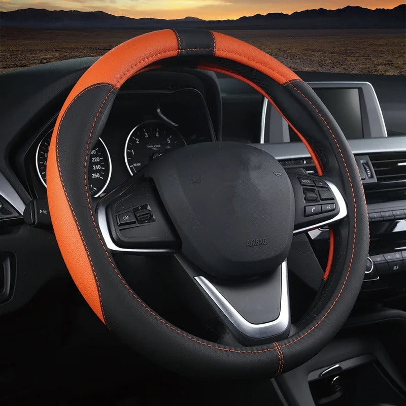 38CM Universal Faux Leather Steering Wheel Cover – Non-Slip Car Interior Handle Protector, All-Season Steering Wheel Wrap - Delicate Leather