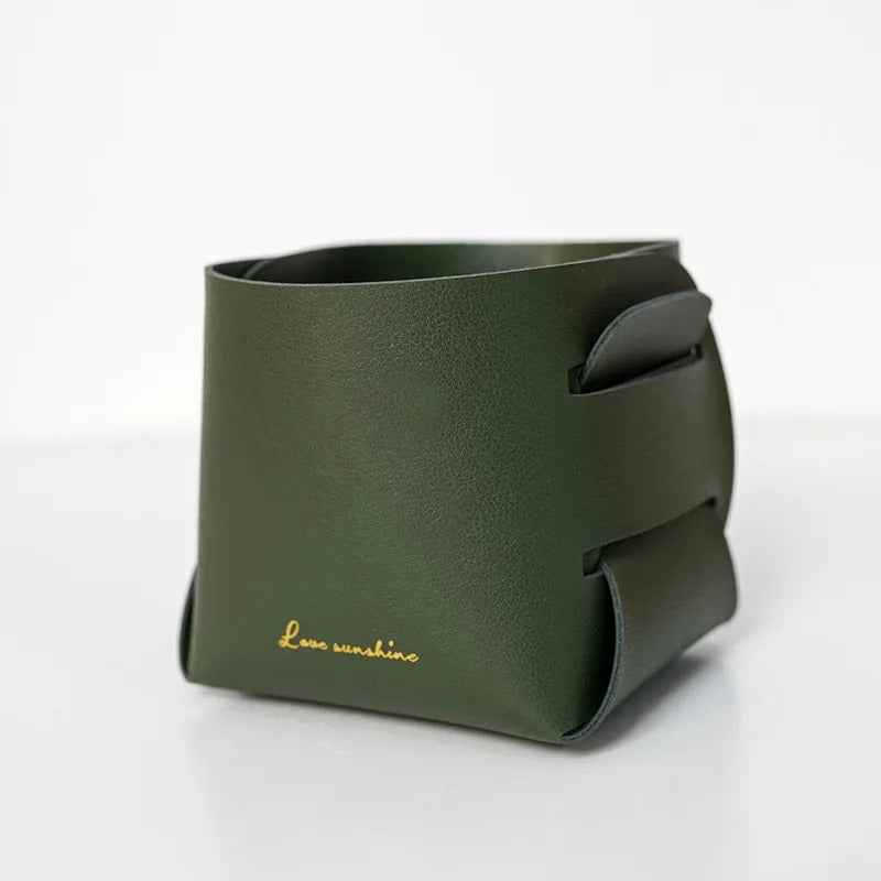 Folding Desktop Leather Storage Box Nordic PU Storage Tray - Delicate Leather