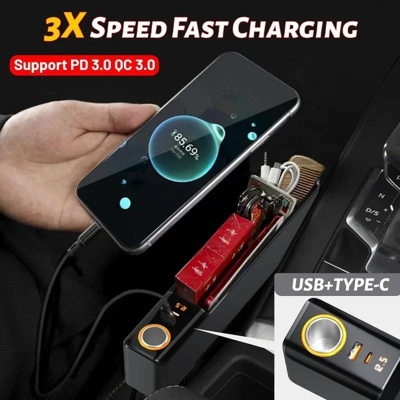 Car Seat Gap Filler Organizer 52W Charging Car Organizer Storage Box Base Removable Seat Gap Filler for Car Organizer Front Seat - Delicate Leather