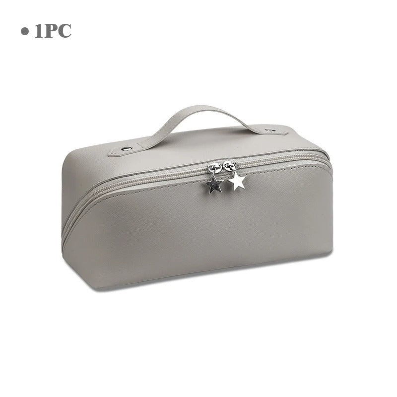 Luxury Lady Makeup Case Storage Pouch, Large Travel Cosmetic Bag for Women, Leather Makeup Organizer, Female Toiletry Kit Bags - Delicate Leather