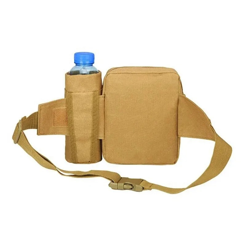 Tactical Men Waist Pack Nylon Hiking Water Bottle Phone Pouch Outdoor Sports Hunting Climbing Camping Belt Bag - Delicate Leather