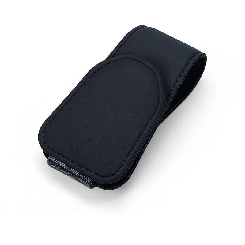 Glasses Holder Clip for Car Auto Sun Visor - Universal Eyeglass Hanger Clip - PU Leather Magnetic Multi-Function Storage