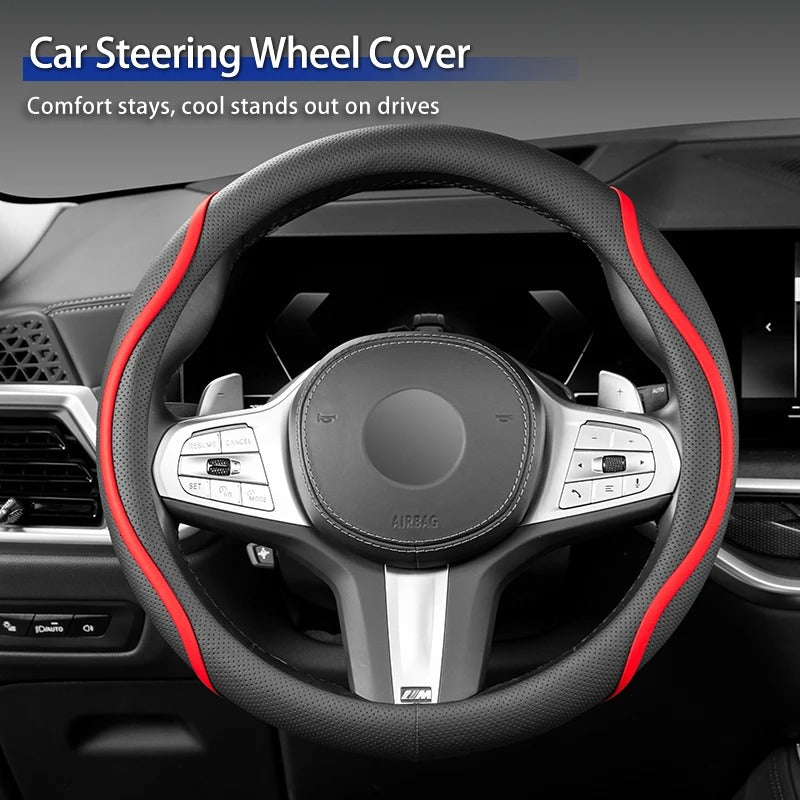 Leather Steering Wheel Cover – Universal Circular Protective Wheel Cover - Delicate Leather