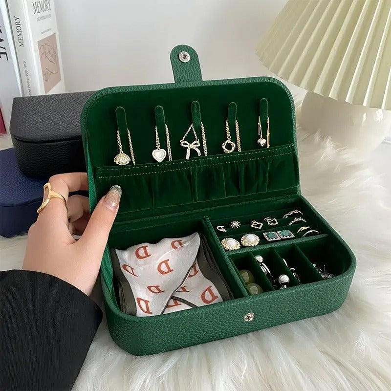 Jewelry Box - Portable Jewelry Organizer Travel Case Leather Earrings Necklace Ring Display Jewelry Storage Box