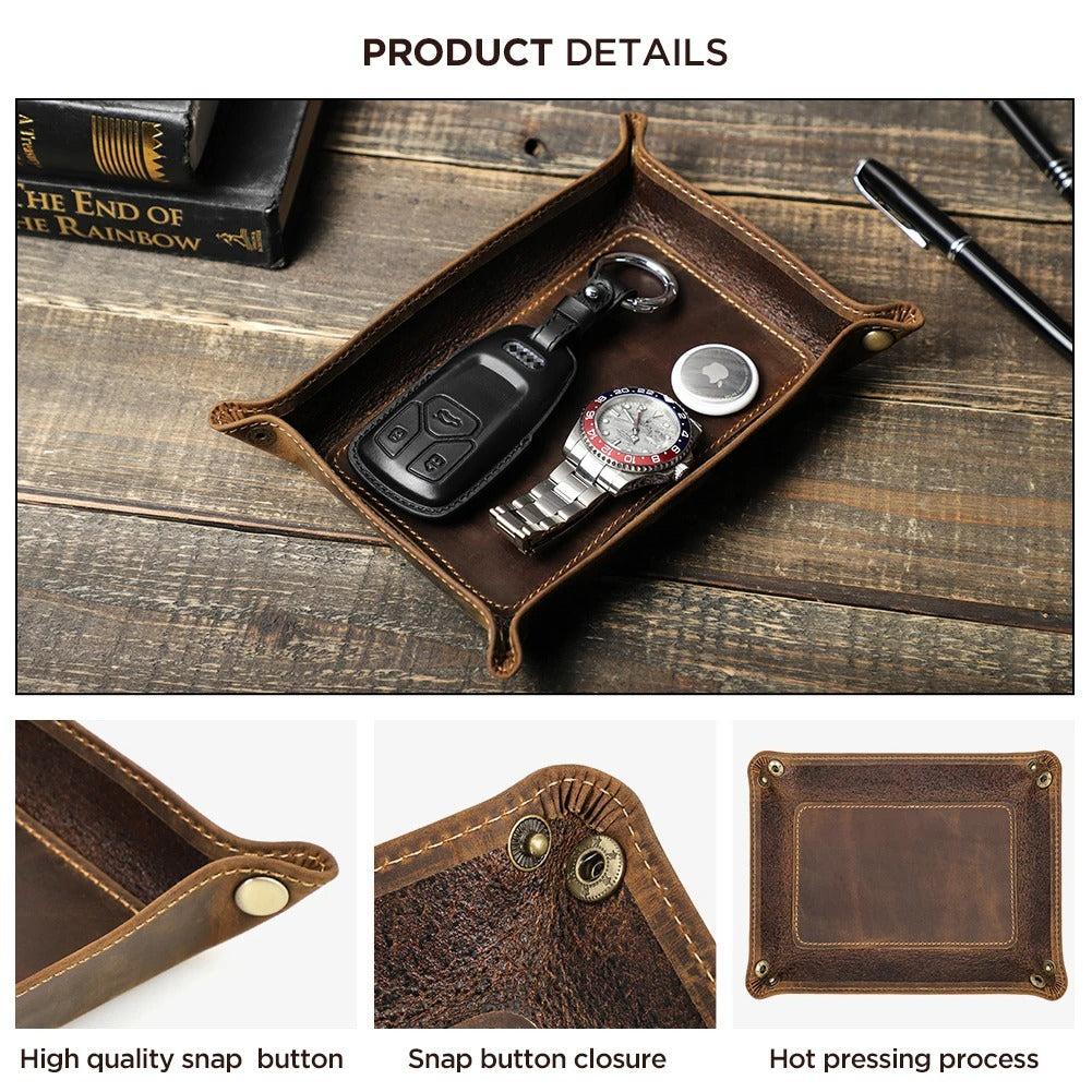 Genuine Leather Desktop Storage Tray, Jewelry Key Plate, Home Decoration Dice Tray, Wallet Coins Nubuck Leather Folding Storage Box - Delicate Leather