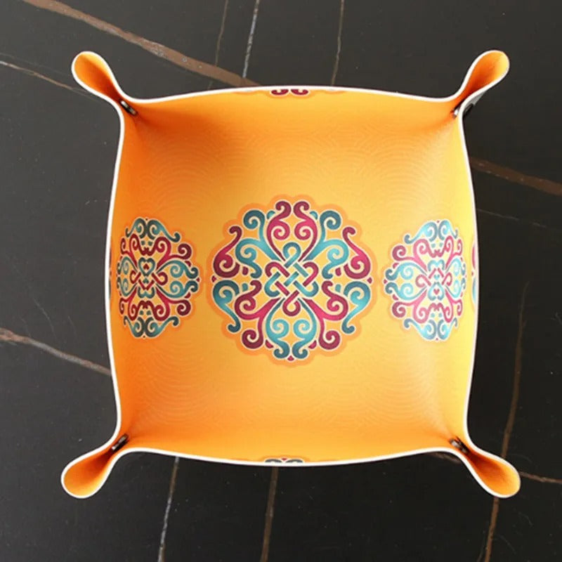 Fashion PU Leather Desktop Storage Tray - Key Plate Home Decoration Dice Tray Key Wallet Coins Folding Storage Box Wholesale - Delicate Leather