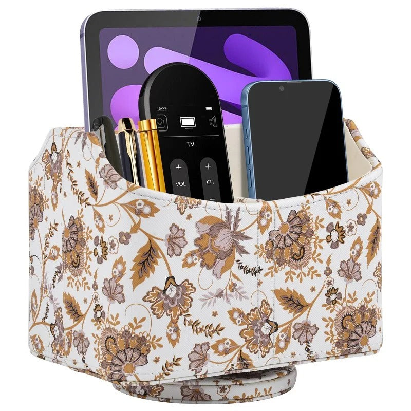 Leather Remote Control Phone and TV Holder Desk Storage Box - Delicate Leather