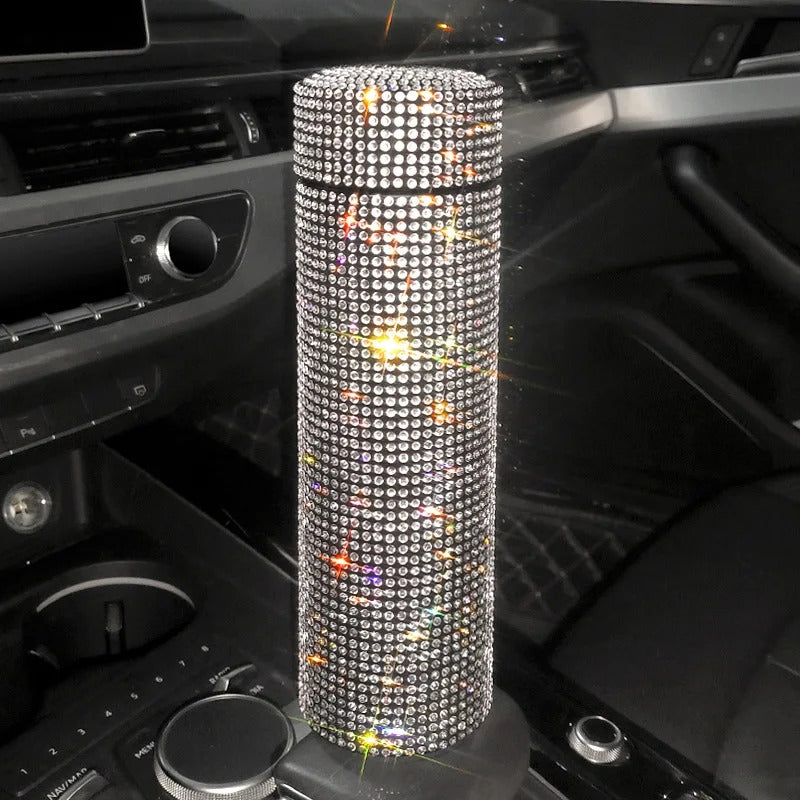 500ml Bling Rhinestone Thermos Bottle – Stainless Steel Vacuum Flask & Car Tumbler - Delicate Leather