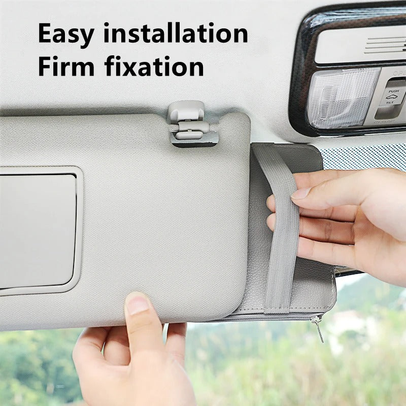Car Visor Organizer - Sunglasses Holder and Visor Accessories for Trucks - Delicate Leather