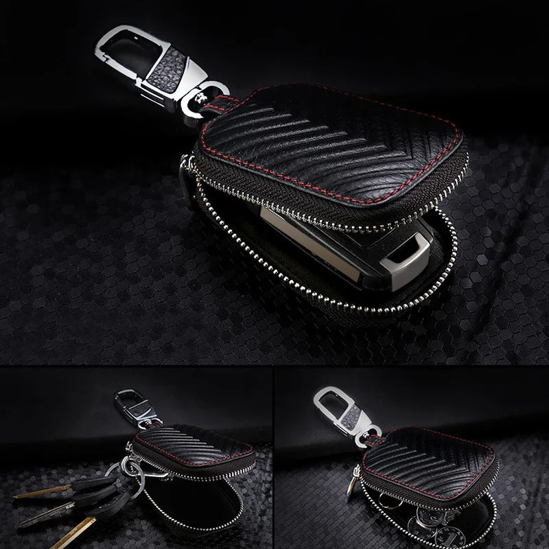 Universal Leather Car Key Case – Smart Flip Remote Cover & Keychain Organizer - Delicate Leather