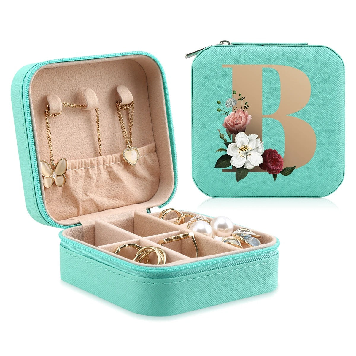A-Z Letter Portable Mini Jewelry Storage Box - Delicate Leather