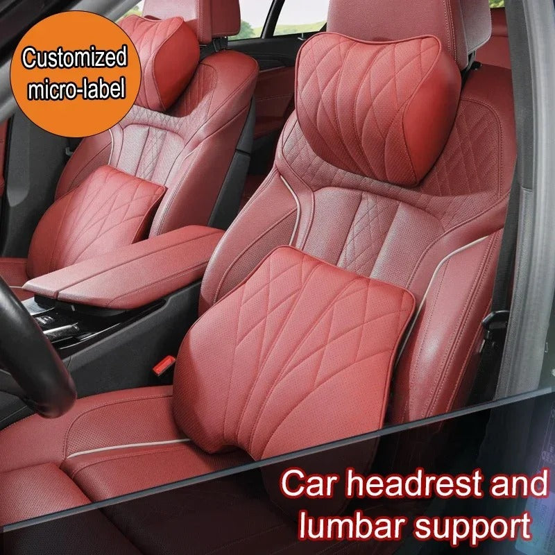 Nappa Leather Car Seat Cushion Set – Universal Fit with Headrest & Lumbar Support Pillows - Delicate Leather