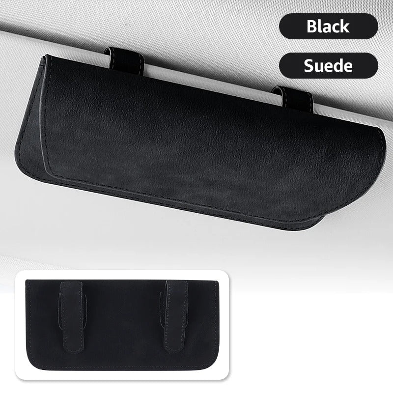 Car Glasses Eyeglasses Holder - Suede Sun Glasses Clip Storage - Leather Visor Organizer - Delicate Leather