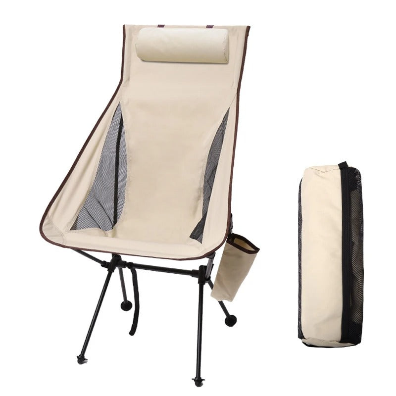 Portable Folding Camping Chair with Headrest - Lightweight Tourist Chair, Aluminum Alloy Fishing Chair, Outdoor Furniture - Delicate Leather