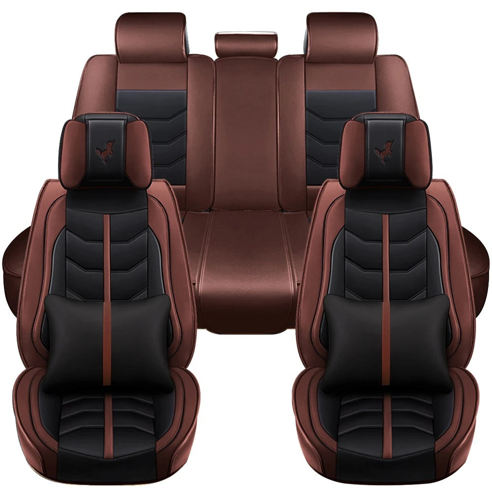5-Seat Universal PU Leather Car Seat Covers – Full Set Front & Rear Cushions for Sedans, SUVs, Pickup Trucks