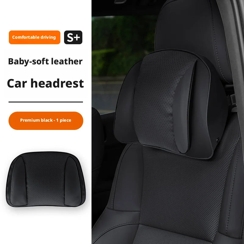 Car Headrest Neck Pillow – Memory Foam Seat Support Cushion Universal Interior Accessory - Delicate Leather