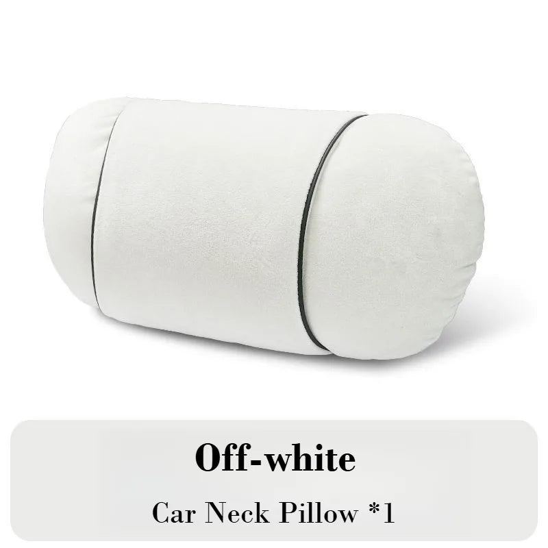 Plush Car Headrest & Lumbar Support Pillow Set – Soft Neck and Waist Seat Cushions - Delicate Leather