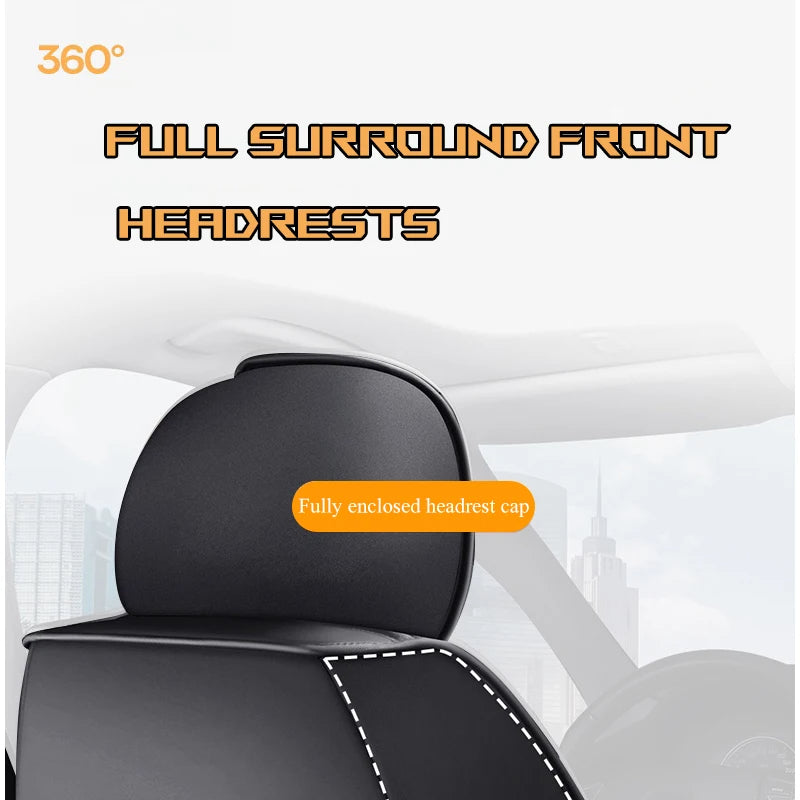 Universal 5-Seat Car Seat Cover Set with Neck & Lumbar Pillow Faux Leather Front and Rear Full Set - Delicate Leather