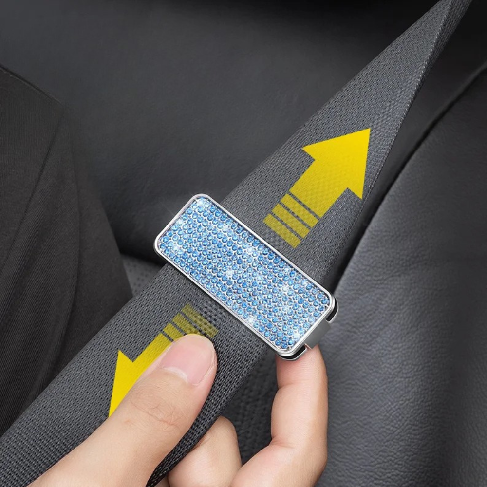 Rhinestone Car Seat Belt Limiter – Bling Adjustable Anti-Skid Safety Belt Clip Clamp for Women - Delicate Leather