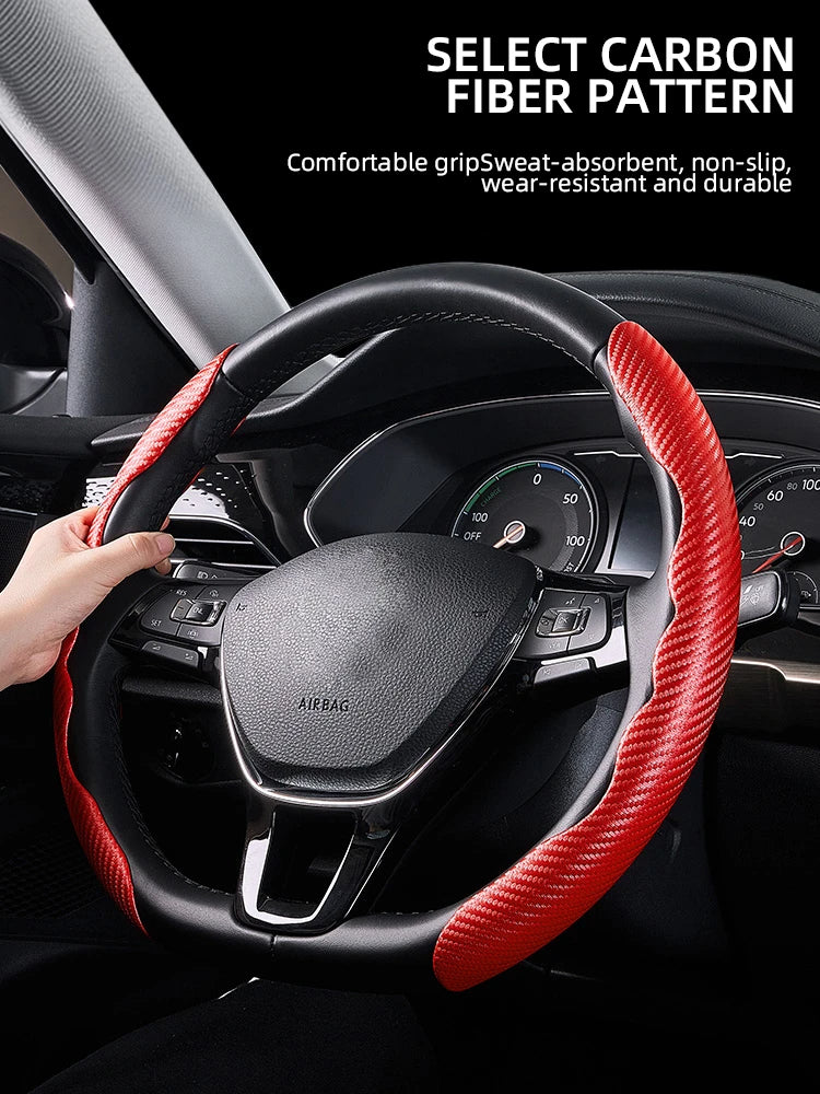 Universal Non-Slip Carbon Fiber Steering Wheel Cover – Anti-Skid Booster Grip for Cars (SP1) - Delicate Leather