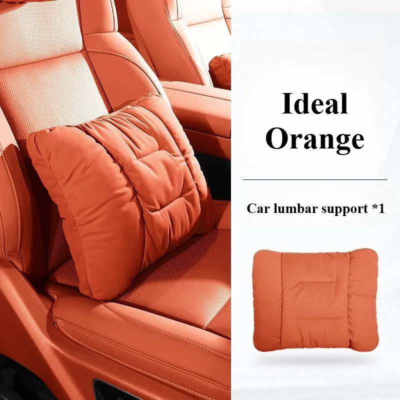 Suede Leather Car Headrest & Lumbar Support Pillow Set – Comfortable Neck and Back Cushions - Delicate Leather