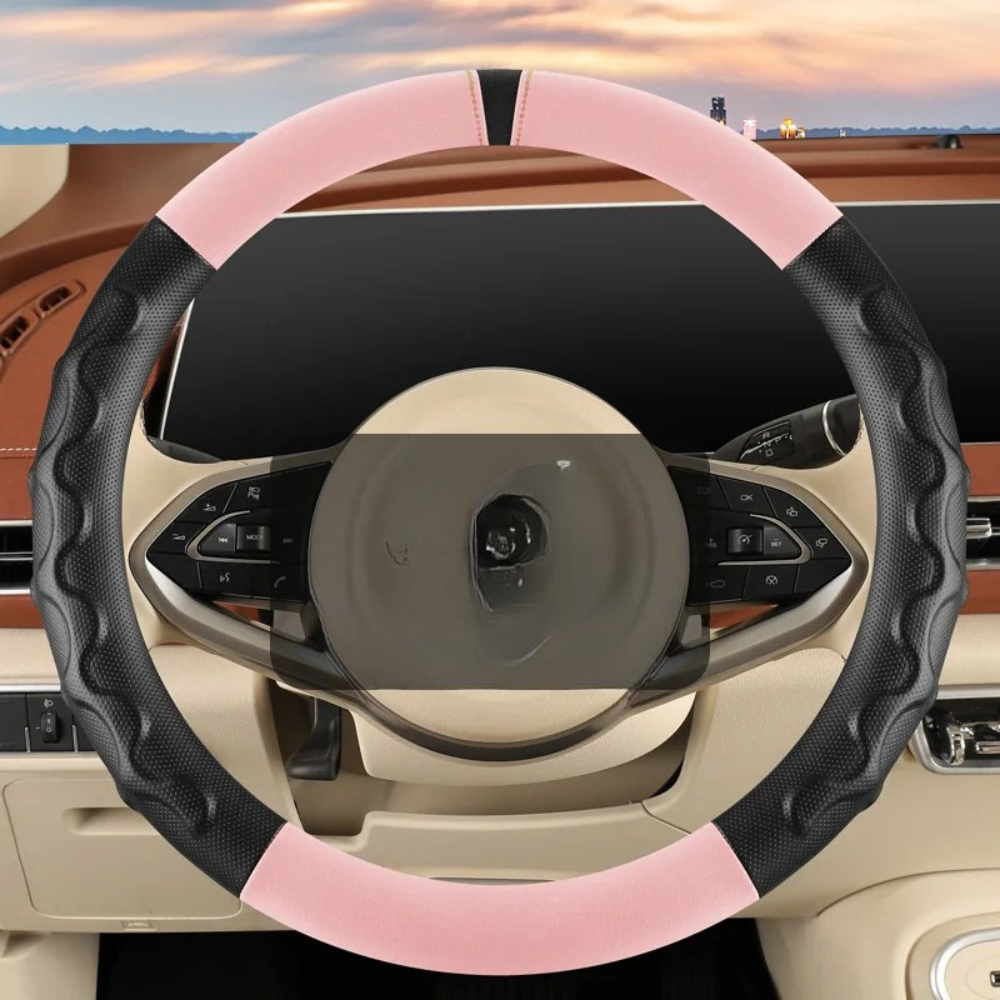 Universal 38cm Steering Wheel Cover – All-Season Non-Slip Faux Leather with 3D Corrugated Grip, Wear-Resistant Car Handle Cover - Delicate Leather