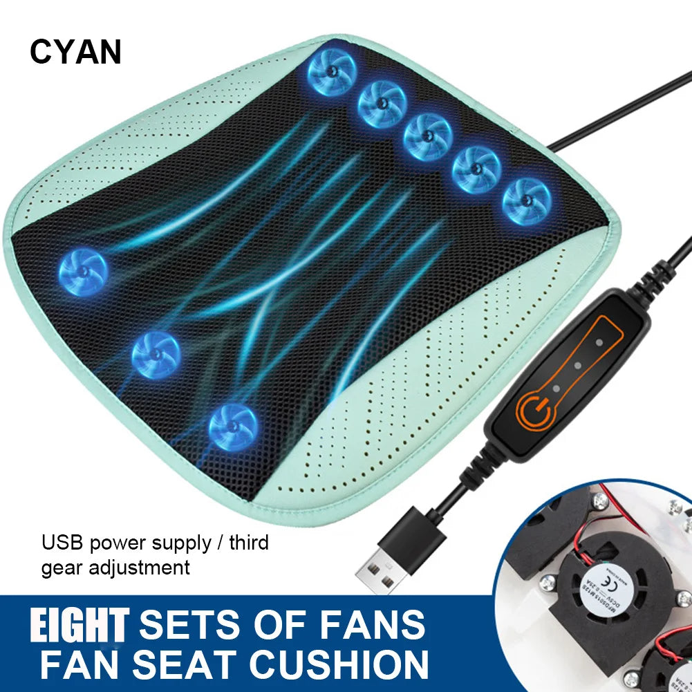 Stay Cool this Summer with the USB Fan Blowing Car Cooling Cushion: 8-Fan Design with 3 Adjustable Gears for Ultimate Ventilation and Comfort in Your Auto Interior - Delicate Leather