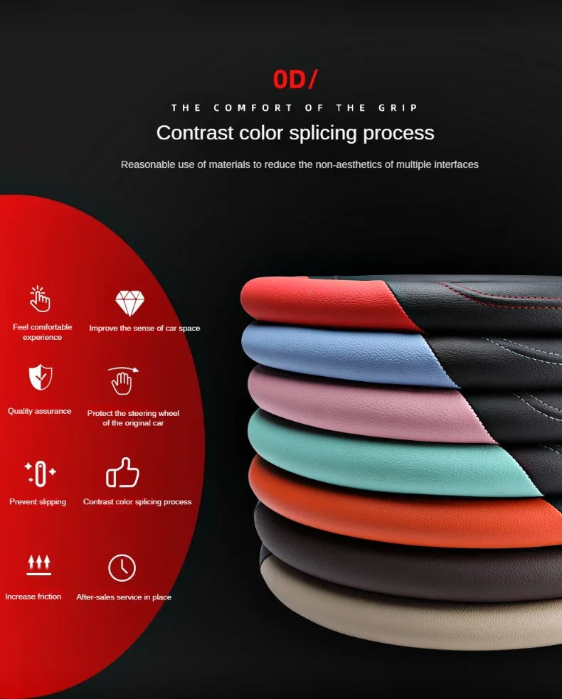 PU Leather Contrast Color Car Steering Wheel Cover Sweat Absorbent, Wear Resistant and Non-slip, Universal in All Seasons, Car Accessories 28