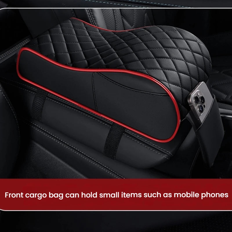 Curved PU Leather Armrest Cushion – Car Center Console Pad with Storage Pocket - Delicate Leather