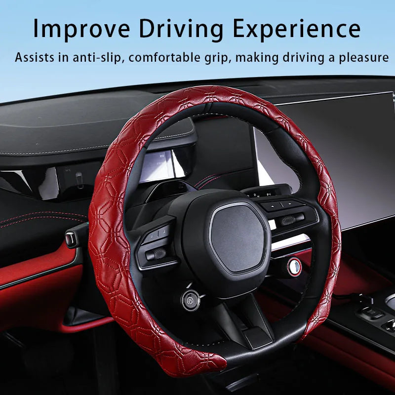 5D Diamond Steering Wheel Cover – Breathable Ultra-Thin Anti-Slip Universal Fit - Delicate Leather