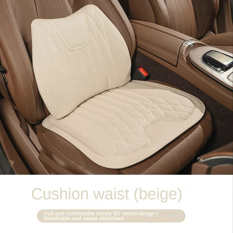 Delicate Leather Universal Car Seat Cushion with Lumbar Support – Ergonomic Leather Driver’s Seat Pad with Integrated Back Support