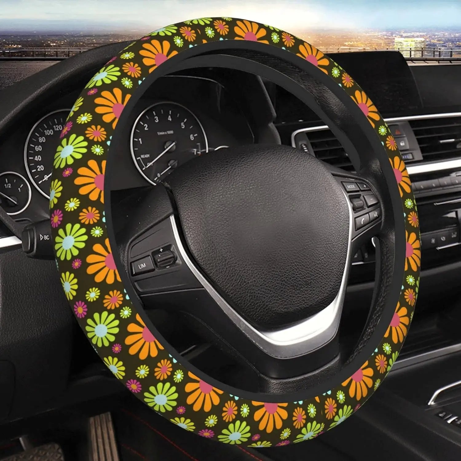 Hippie Flower Steering Wheel Cover, Sage Green Hippie Flower Car Steering Wheel Cover , Car Accessories 21 - Delicate Leather
