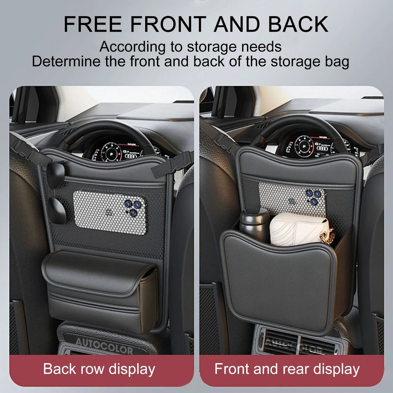 Car Handbag Holder Car Mesh Organizer Net Pocket Purse/Book/Phone Holder Tissue Box 3-IN-1 Auto Interior Organizers - Delicate Leather