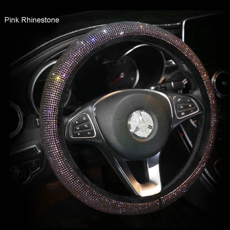 Crystal Rhinestone Steering Wheel Cover – Decorative Anti-Slip Universal Grip - Delicate Leather