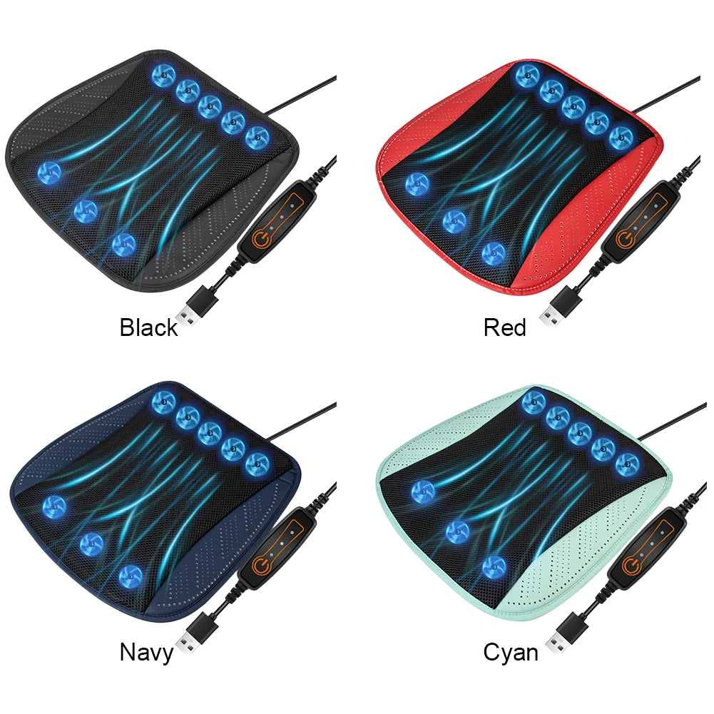 Stay Cool this Summer with the USB Fan Blowing Car Cooling Cushion: 8-Fan Design with 3 Adjustable Gears for Ultimate Ventilation and Comfort in Your Auto Interior - Delicate Leather