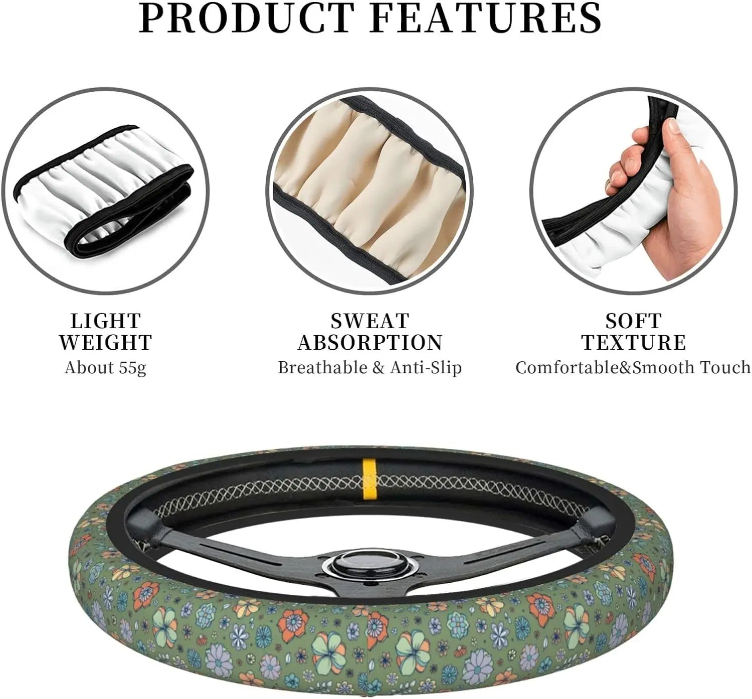 Hippie Flower Steering Wheel Cover, Sage Green Hippie Flower Car Steering Wheel Cover , Car Accessories 21 - Delicate Leather