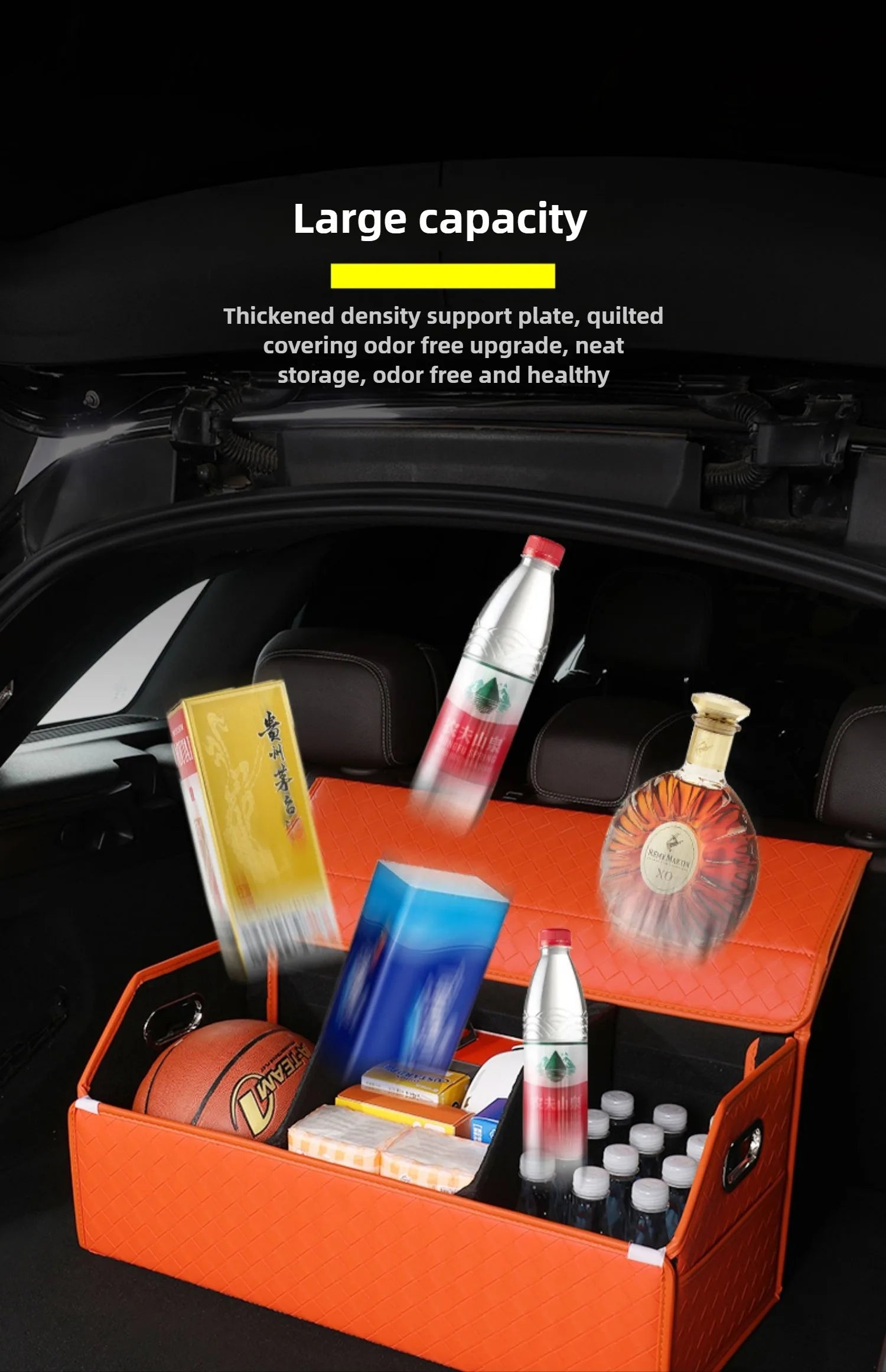Multi-Functional Folding Trunk Organizer with Nappa Leather - Universal Fit, Waterproof, and Collapsible Design