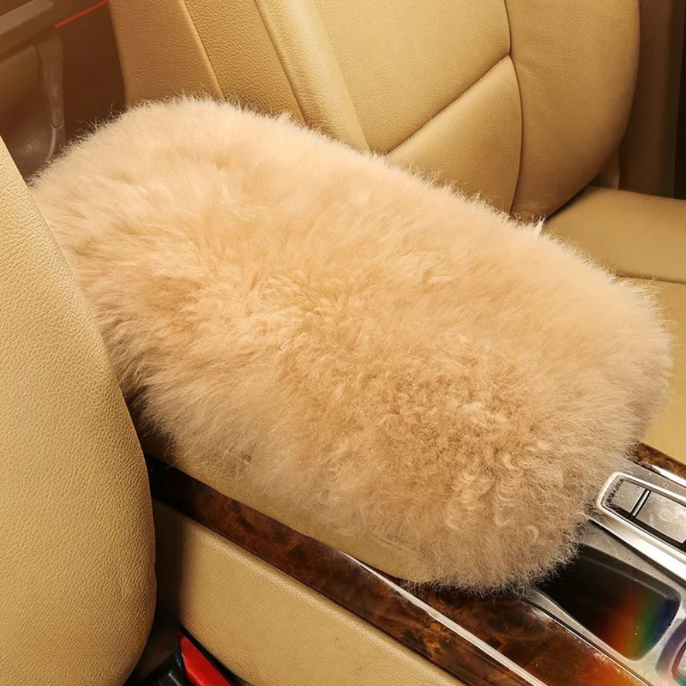 Pure Wool Car Armrest Cushion – Winter Plush Center Console Armrest Pad for Comfortable Driving - Delicate Leather