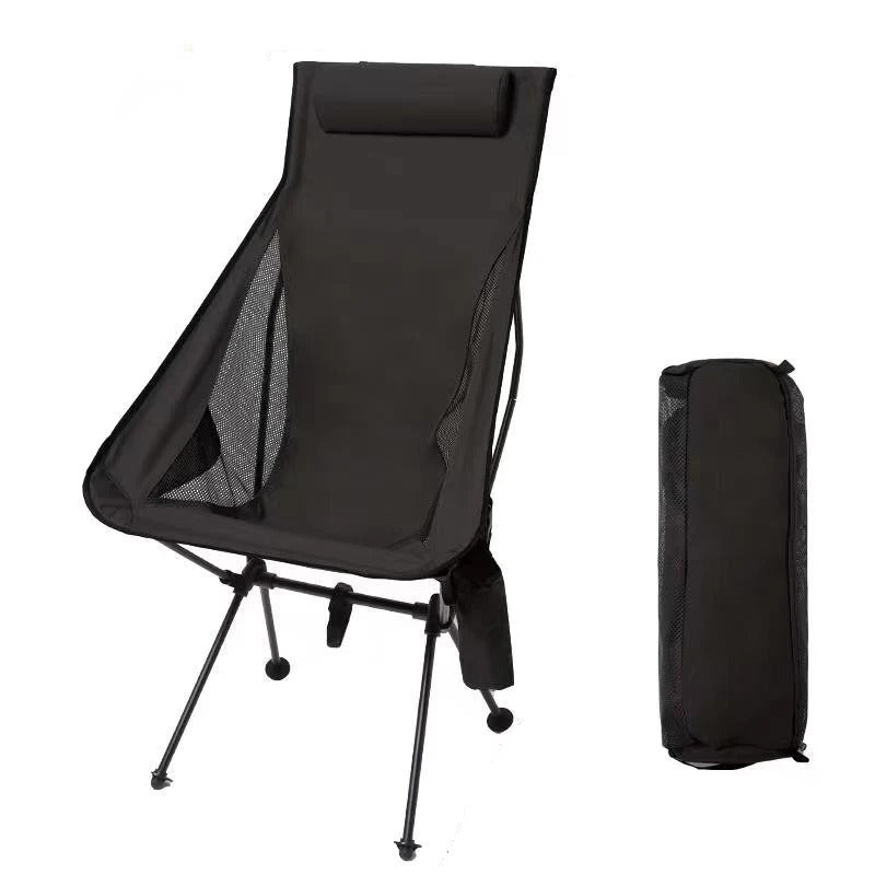 Portable Folding Camping Chair with Headrest - Lightweight Tourist Chair, Aluminum Alloy Fishing Chair, Outdoor Furniture - Delicate Leather