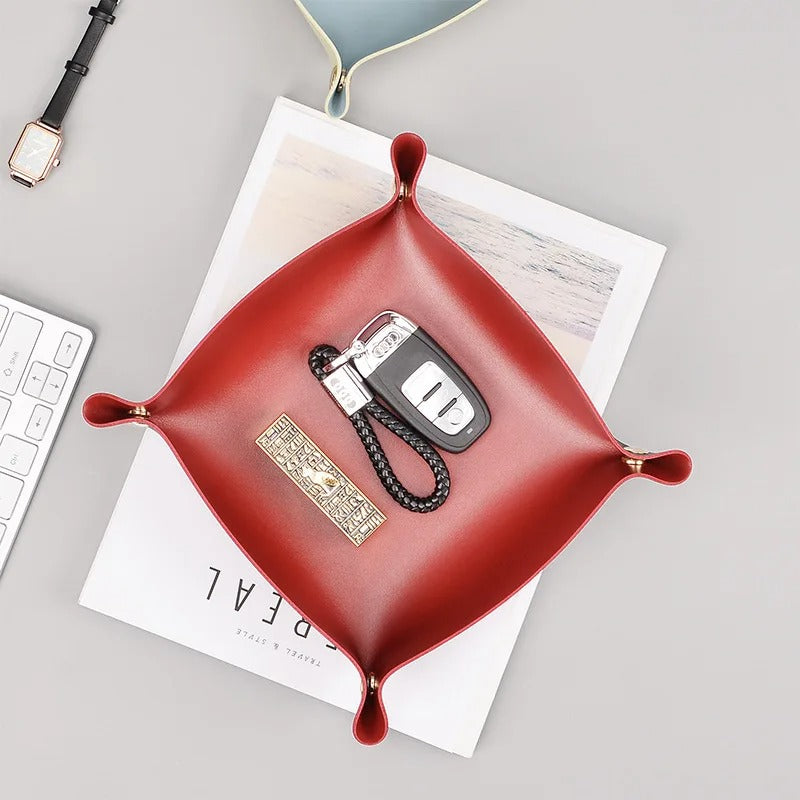 Desktop PU Leather Organizer Key Tray - Multi Folding Storage Box - Delicate Leather