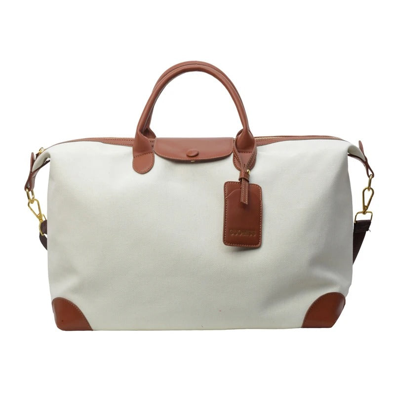 Fashion Canvas Travel Duffle Bag for Women – Versatile Zip Tote for Weekend, Overnight & Carry-On Use - Delicate Leather