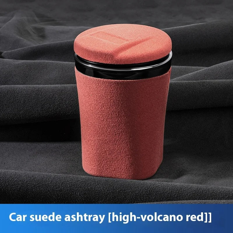Elk Leather Car Ashtray – Universal Fit with Suede Cover and LED Ceramic Liner - Delicate Leather
