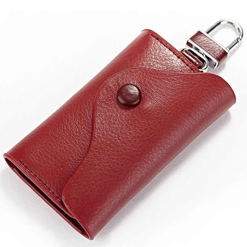 Genuine Leather Key Case Wallet – Multi-Function Key Organizer with Buckle and Card Slot for Men and Women - Delicate Leather