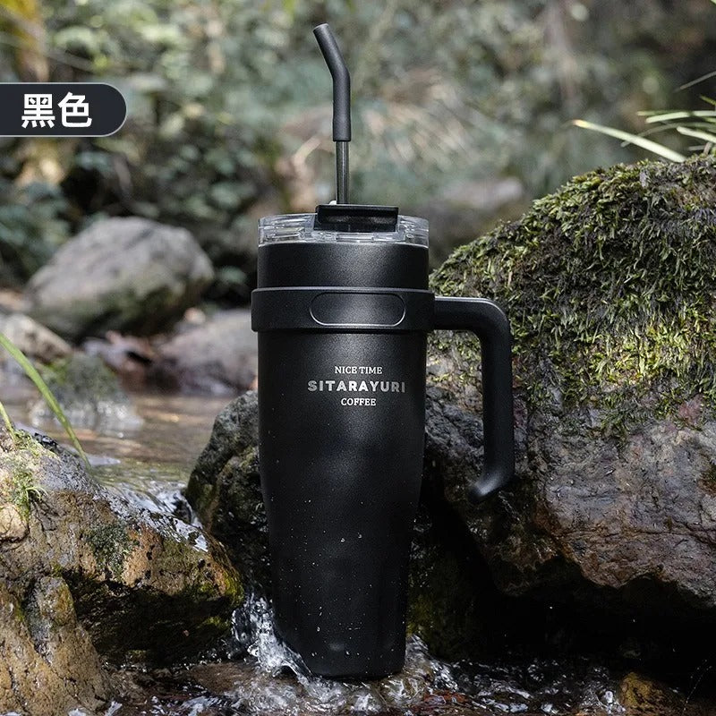 Large Capacity Stainless Steel Insulated Cup with Handle & Straw – Ideal for Office, Outdoor & Travel