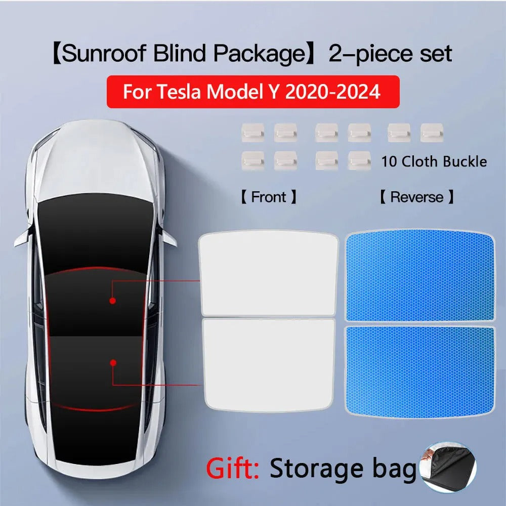 Glass Roof Sunshade for Tesla Model 3 Highland 2025 / Model Y 2020–2025 – UV Protection Mesh with Collapsible Frame - Delicate Leather