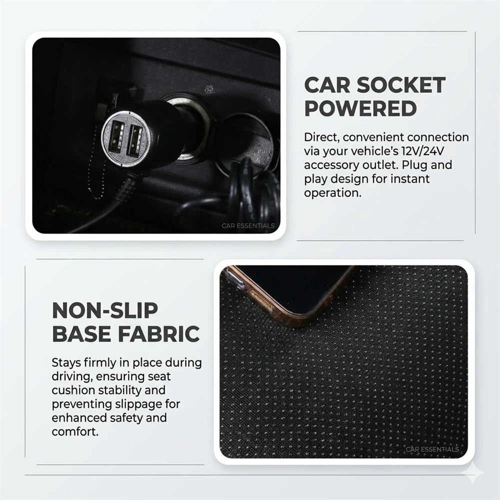 12V Ventilated Car Seat Cushion – Smart Auto Start/Stop Cooling Seat Cover - Delicate Leather
