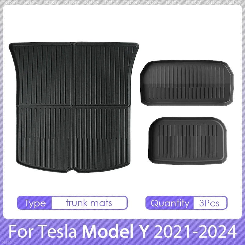 TPE Floor Mats Set for Tesla Model Y 2021–2024 (5-Seater) – Waterproof, Anti-Slip Cargo Liner and Interior Mats - Delicate Leather