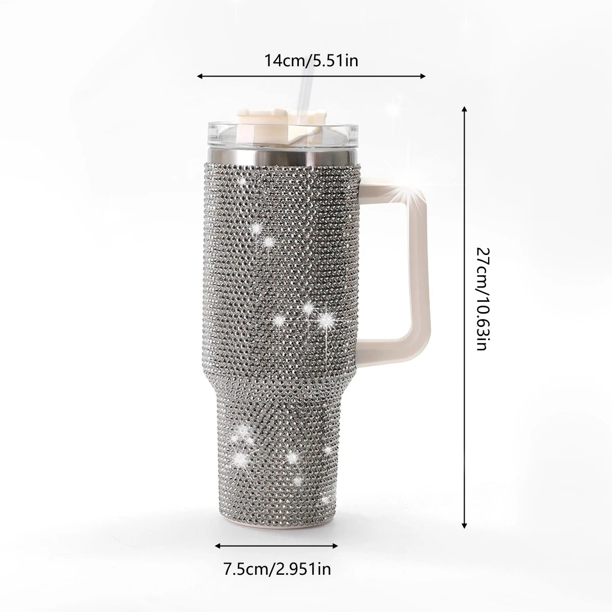 40oz Sparkling Studded Stainless Steel Tumbler – Insulated Water Bottle with Lid & Handle - Delicate Leather
