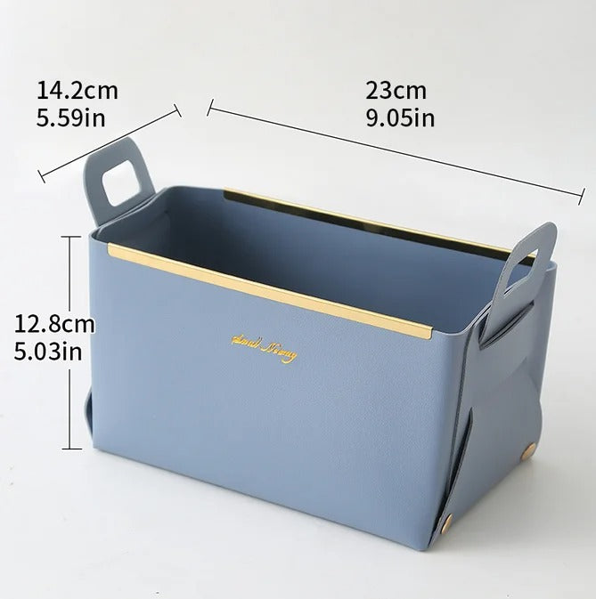 Desktop Finishing PU Leather Storage Box - Household Foldable Cosmetic Storage Basket with Handle, Sundry Key Coin Decorative Plate - Delicate Leather