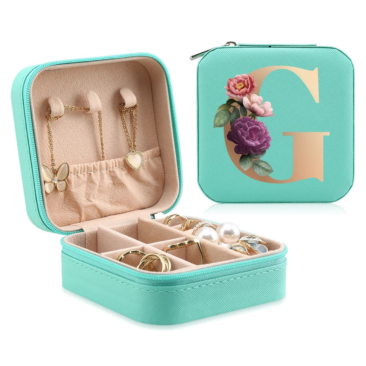 A-Z Letter Portable Mini Jewelry Storage Box - Delicate Leather
